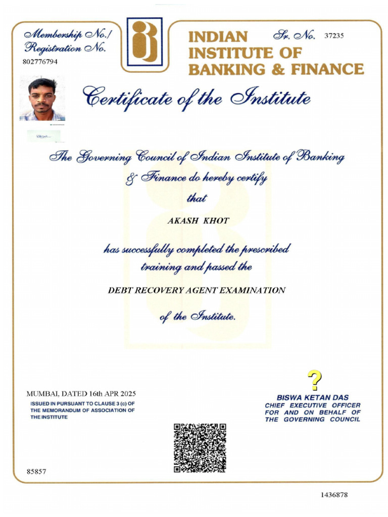 IIBF Examination Completion Certificate | PDF