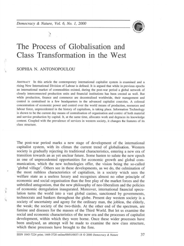 The Process of Globalization and Class Transformation in The West | PDF