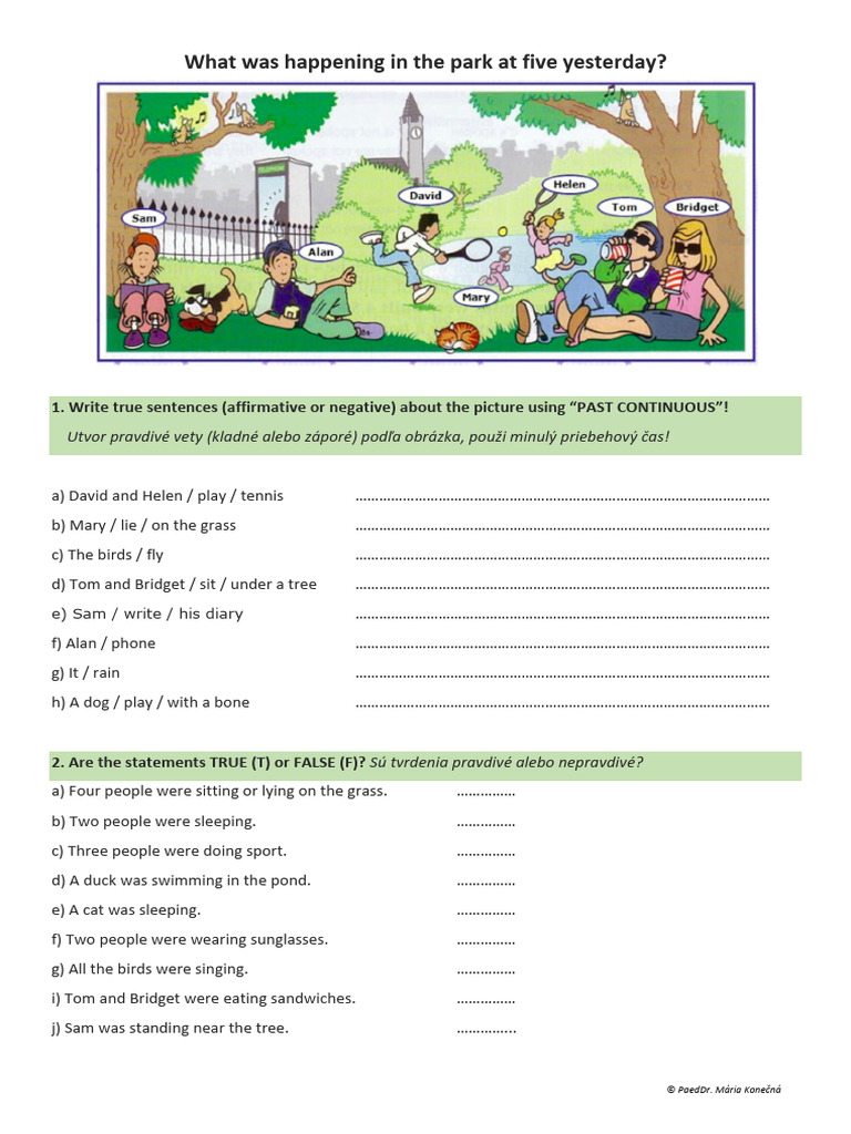 Past Continuous Activities in the Park | PDF