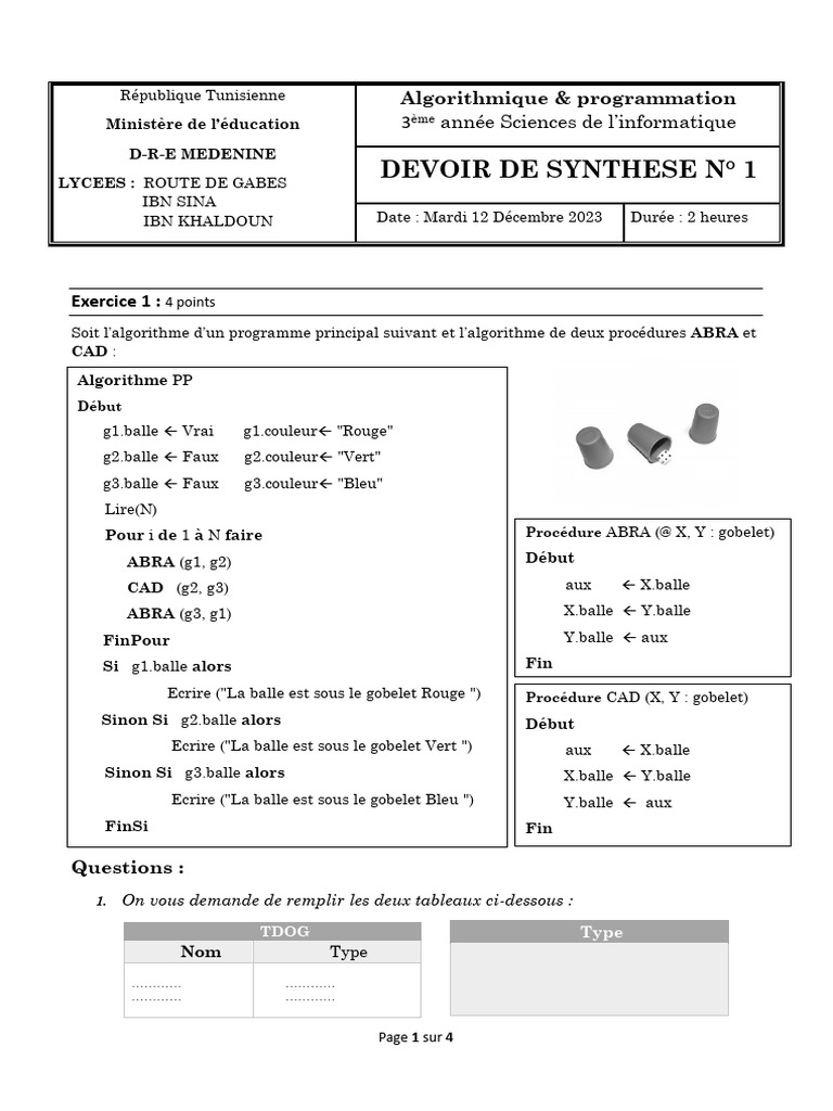 Algorithmes et exercices de programmation | PDF