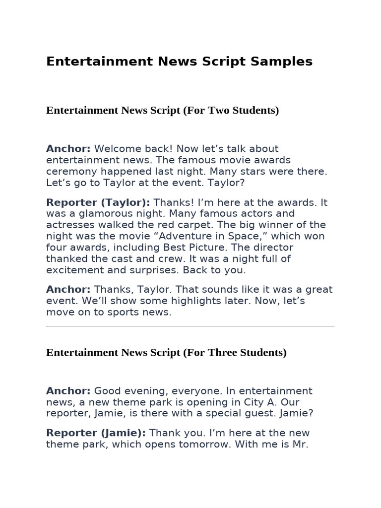 Entertainment News Script Examples | PDF