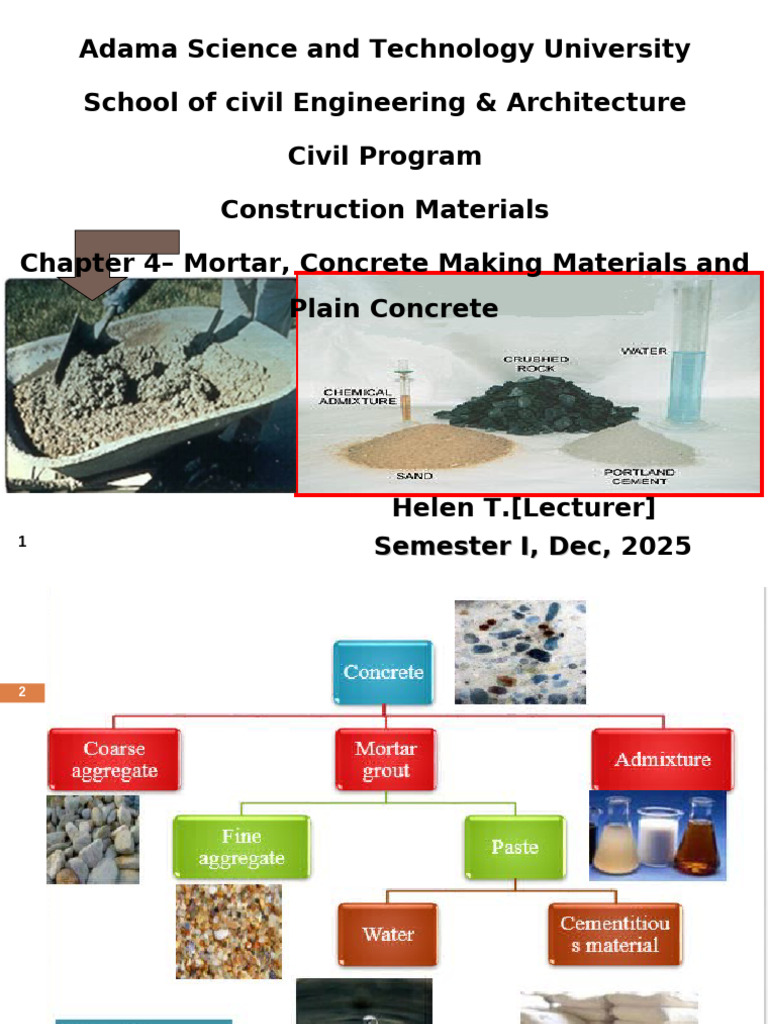 Mortar and Concrete Materials Overview | PDF | Concrete | Mortar (Masonry)