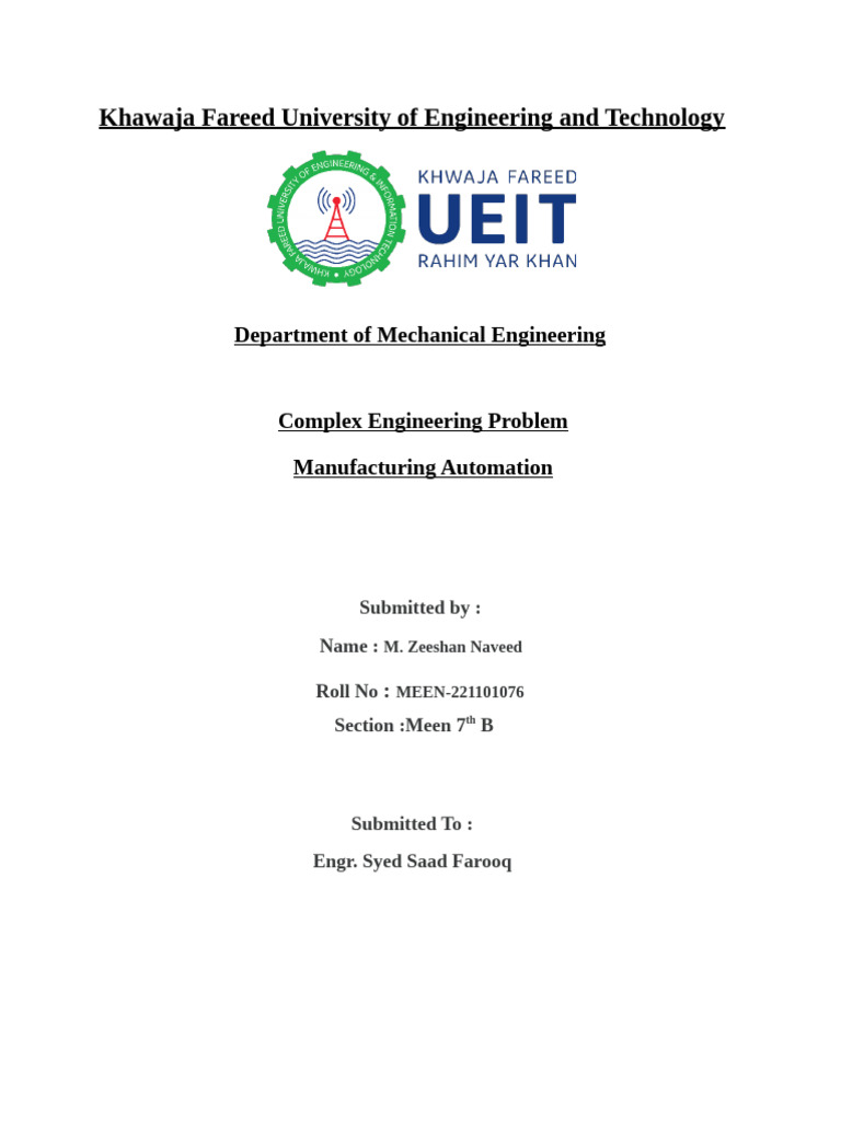 Manufacturing Automation Project Report | PDF