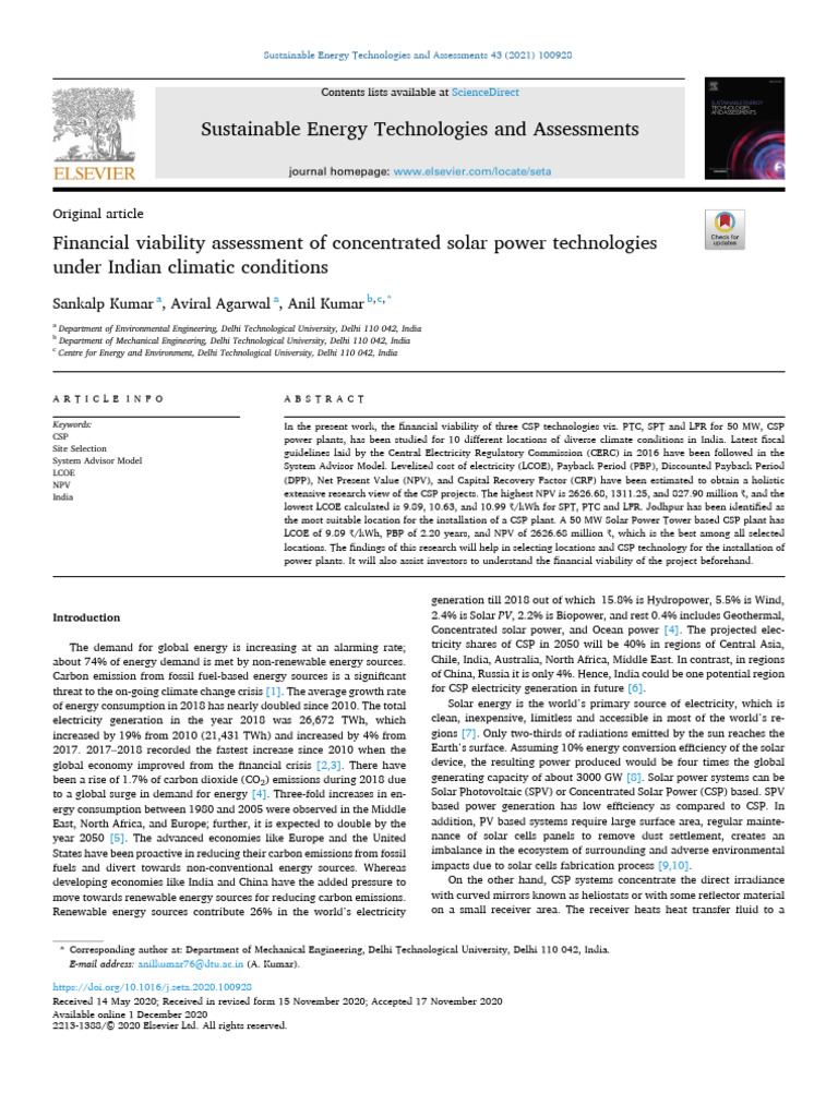 Financial Viability of CSP in India | PDF | Solar Power | Renewable Energy