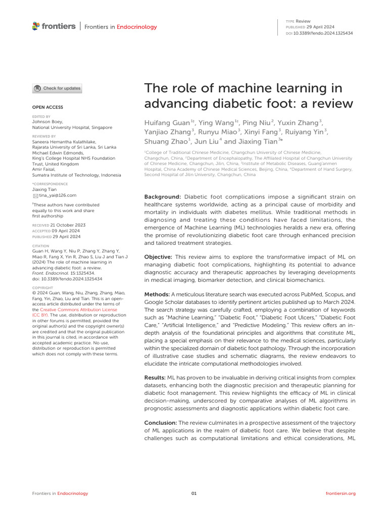 Machine Learning in Diabetic Foot Care | PDF | Machine Learning | Diabetes