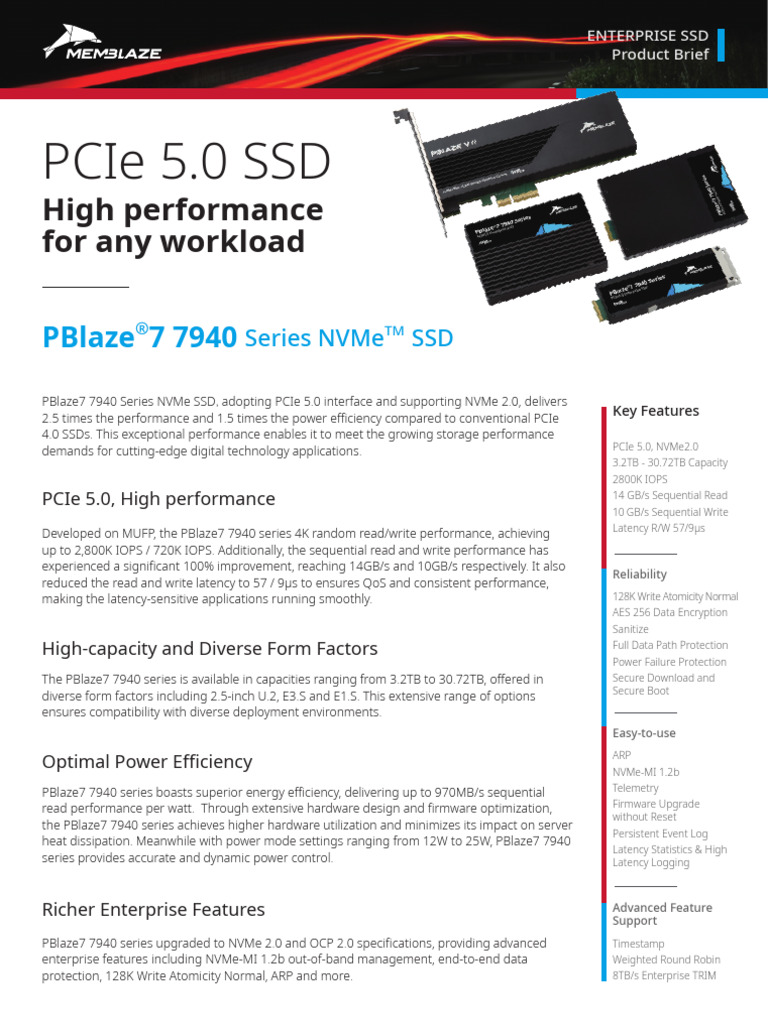 PBlaze7 7940 PCIe 5.0 NVMe SSD Overview | PDF | Solid State Drive ...