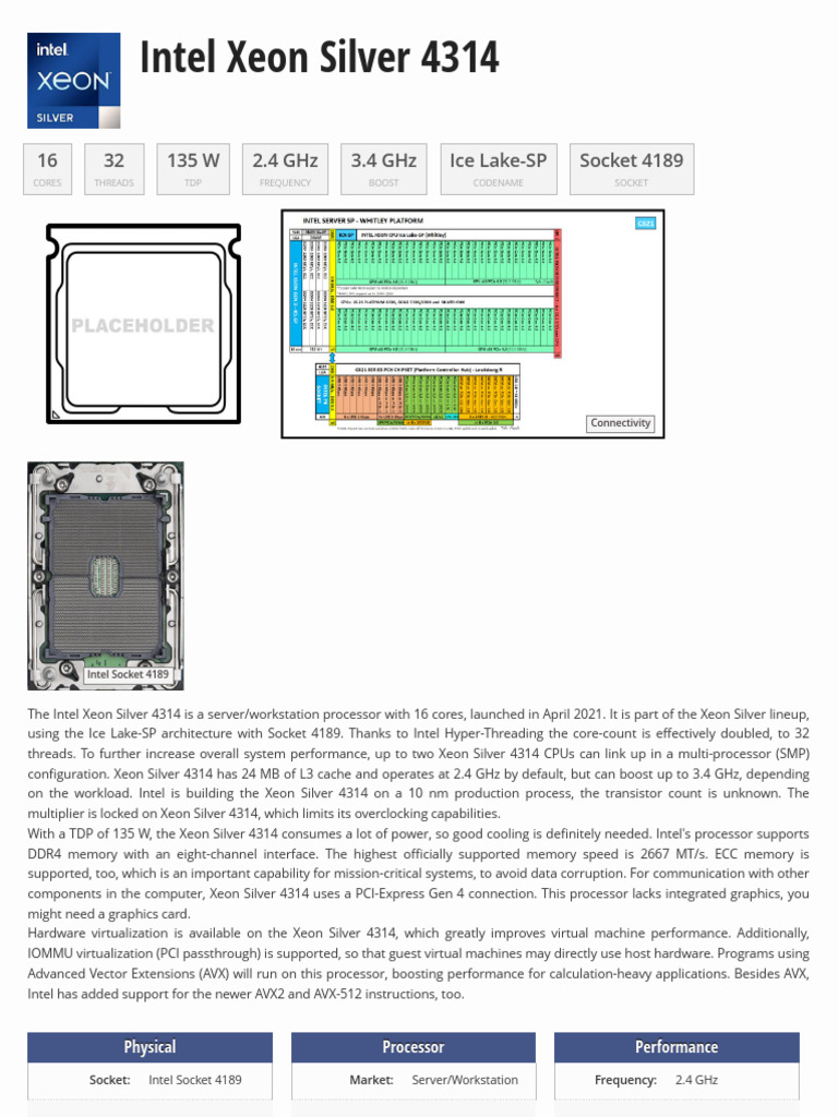 Intel Xeon Silver 4314 Specs Overview | PDF | Central Processing Unit ...