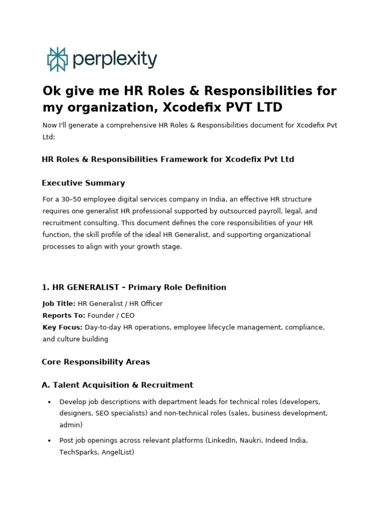 HR Roles & Responsibilities at Xcodefix | PDF | Human Resources | Payroll