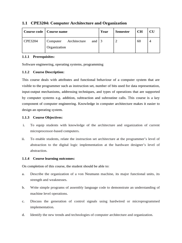 Computer Architecture Course Overview | PDF | Central Processing Unit ...