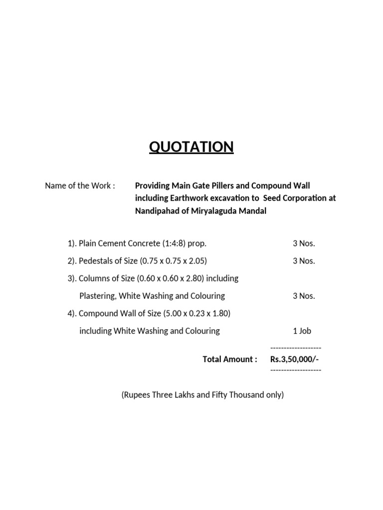 Main Gate Pillars & Compound Wall Quotation | PDF