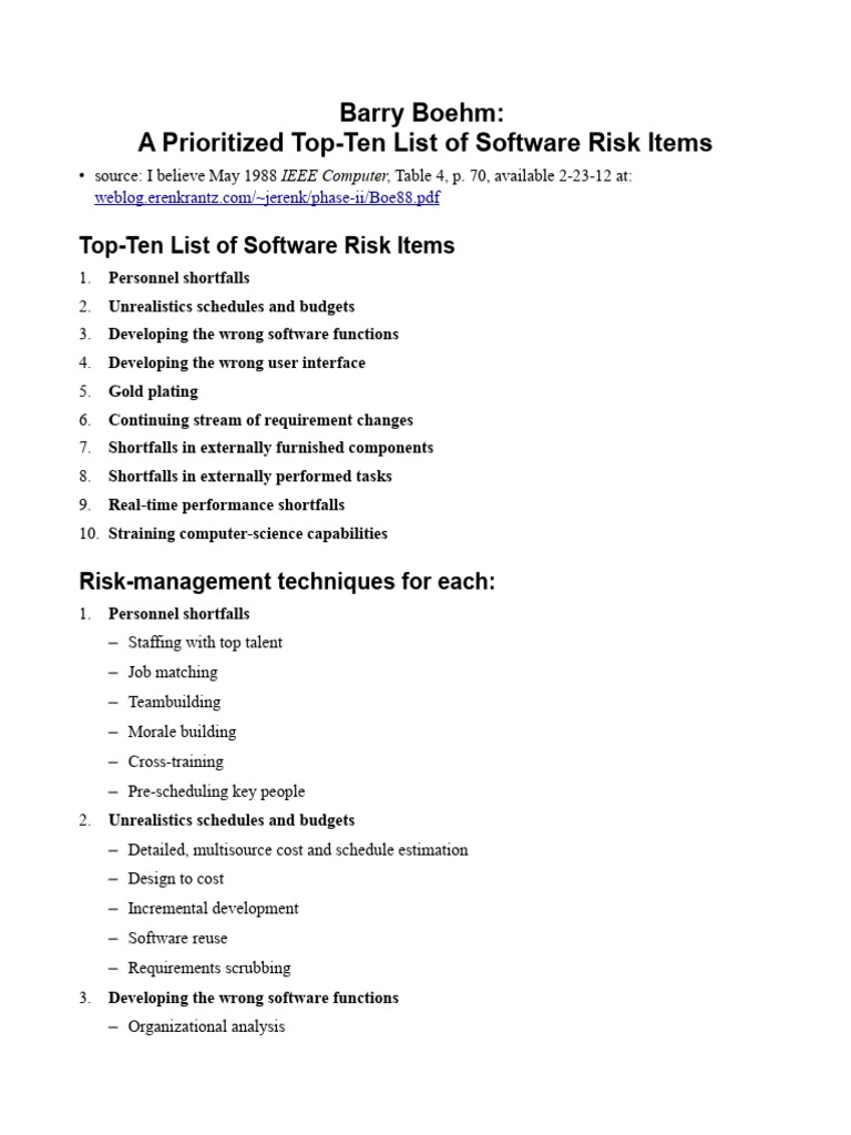 Top Ten Software Risk Management Strategies | PDF