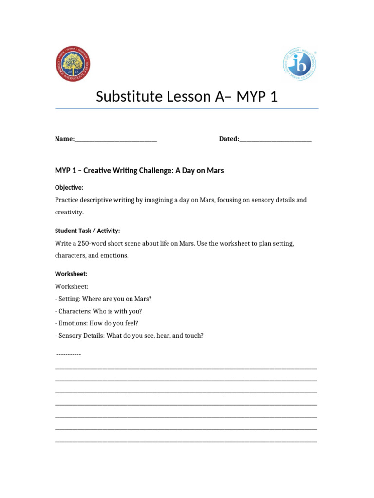 Creative Writing on Mars for MYP 1 | PDF | Cognitive Neuroscience ...