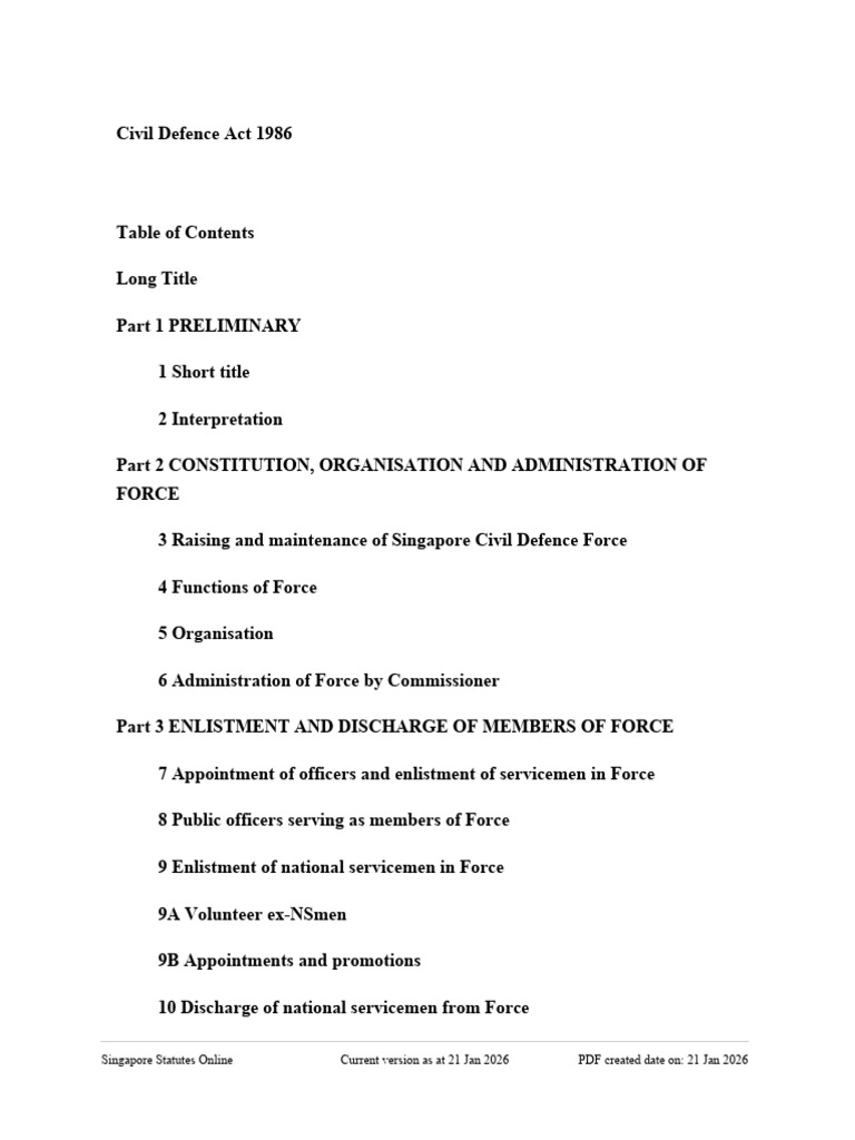 Singapore Civil Defence Act 1986 Overview | PDF | Arrest | Assault
