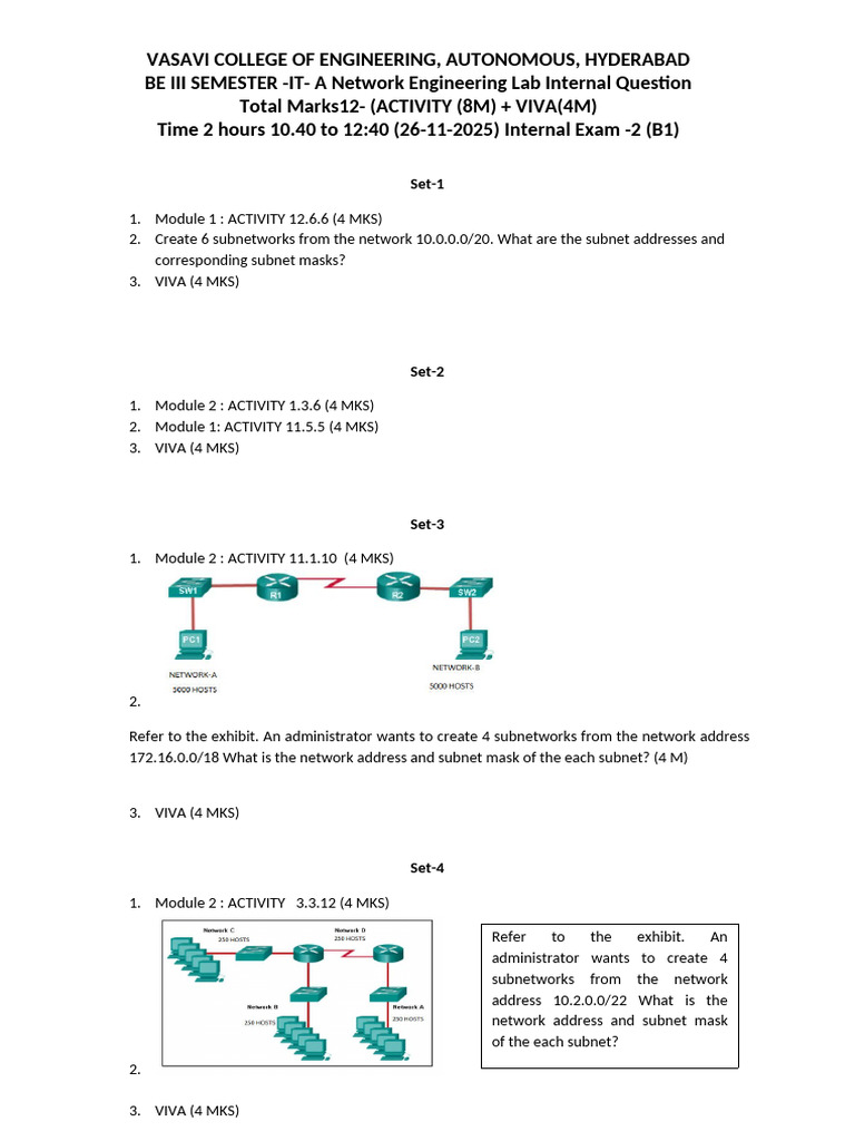 Network Engineering Lab Exam Questions | PDF | Networks | Internet