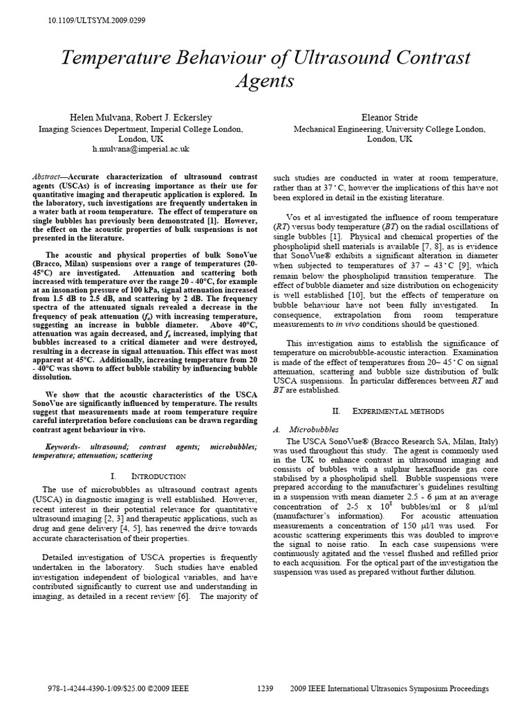 Temperature Effects on Ultrasound Contrast Agents | PDF | Attenuation