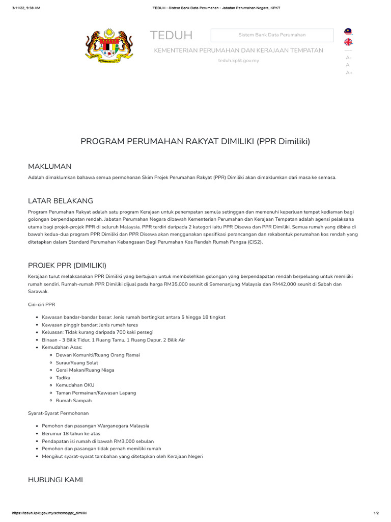Program PPR Dimiliki untuk Golongan Berpendapatan Rendah | PDF