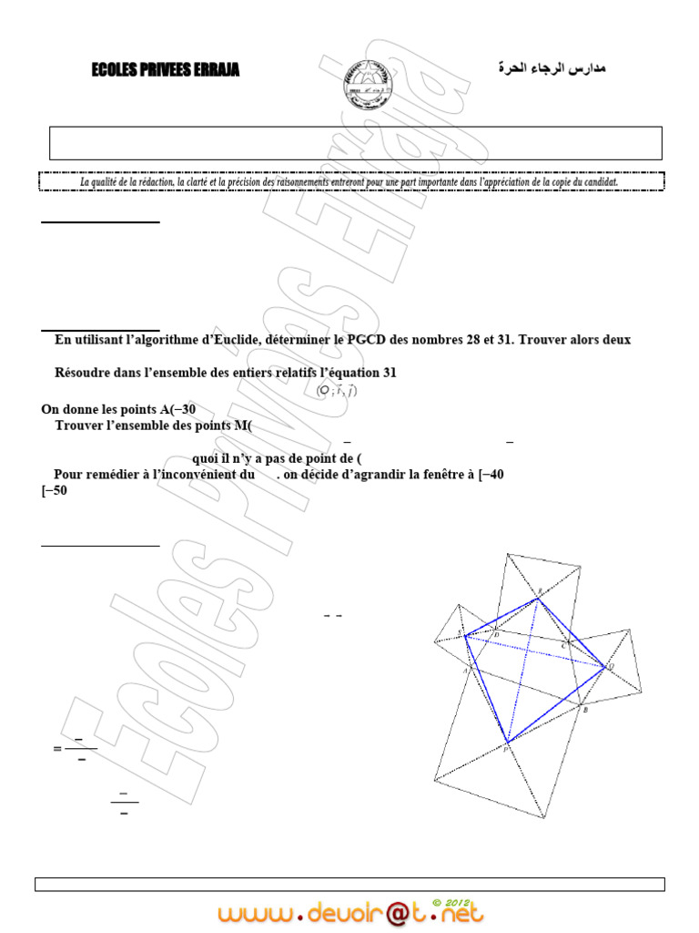 Devoir de maths 7C : Algèbre et géométrie | PDF | Nombre complexe ...