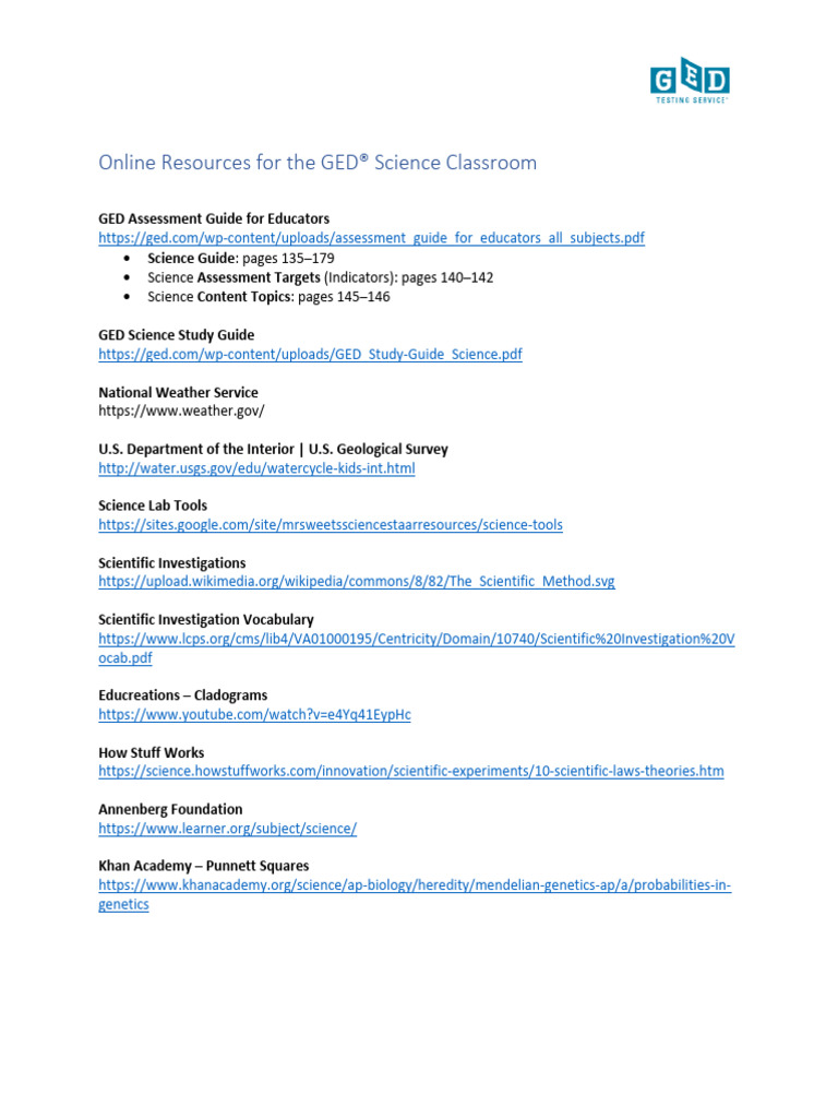 GED Science Classroom Resources Guide | PDF