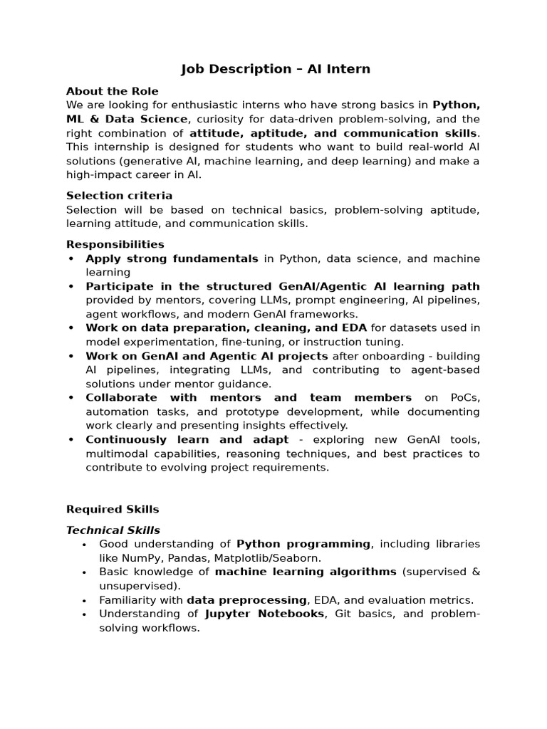 AI Intern Job Description and Requirements | PDF | Artificial ...