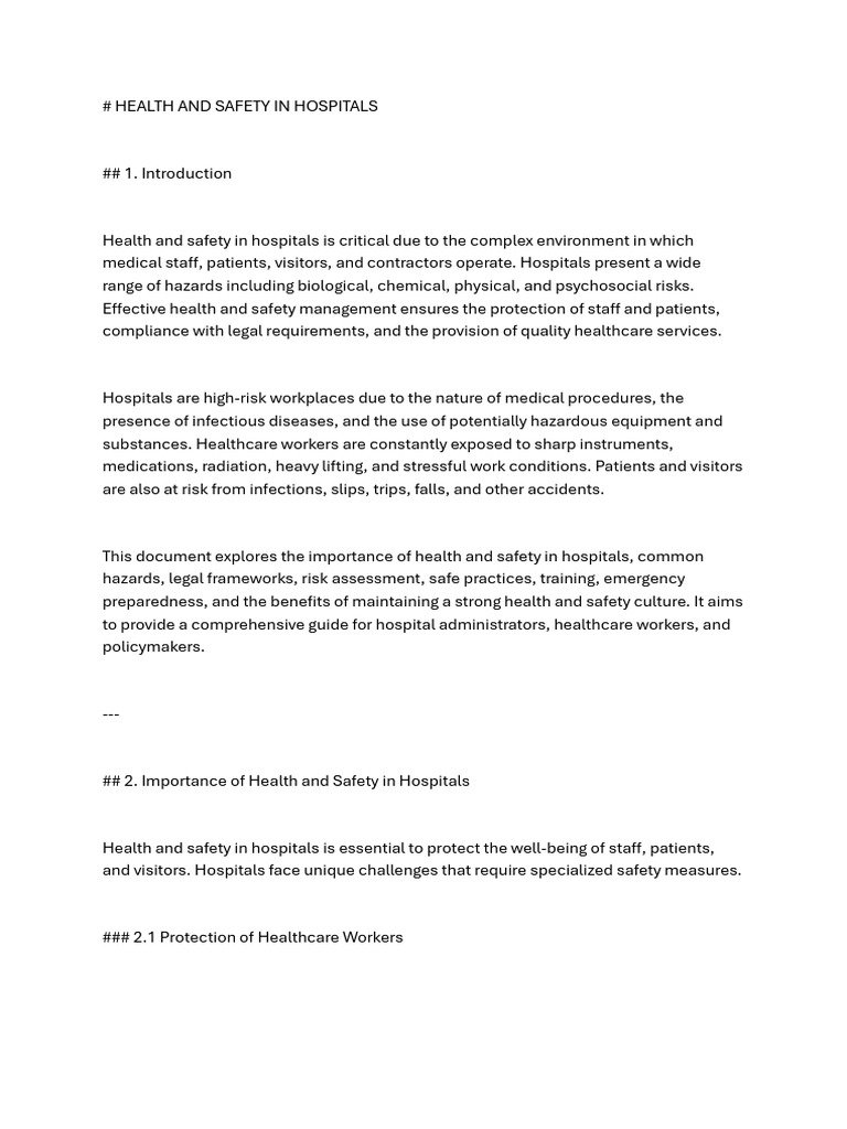 Health and Safety in Hospitals Guide | PDF | Occupational Safety And ...