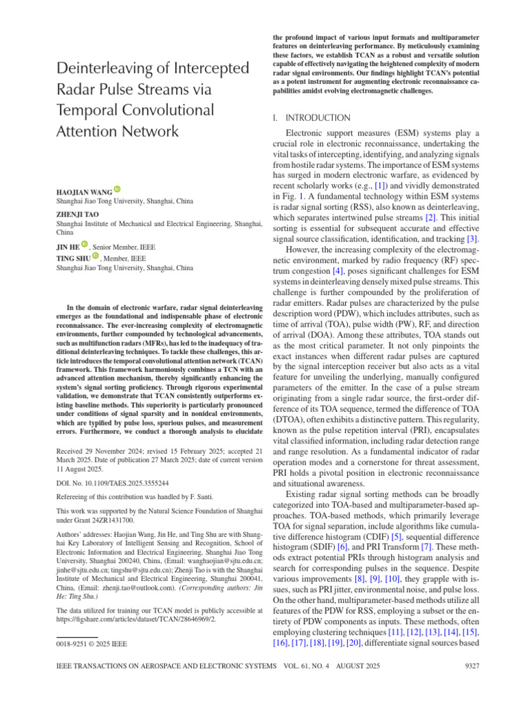 Deinterleaving of Intercepted Radar Pulse Streams Via Temporal ...