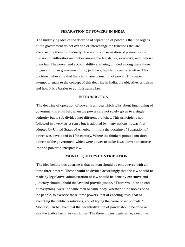 Separation of Powers in India Explained | PDF | Separation Of Powers ...