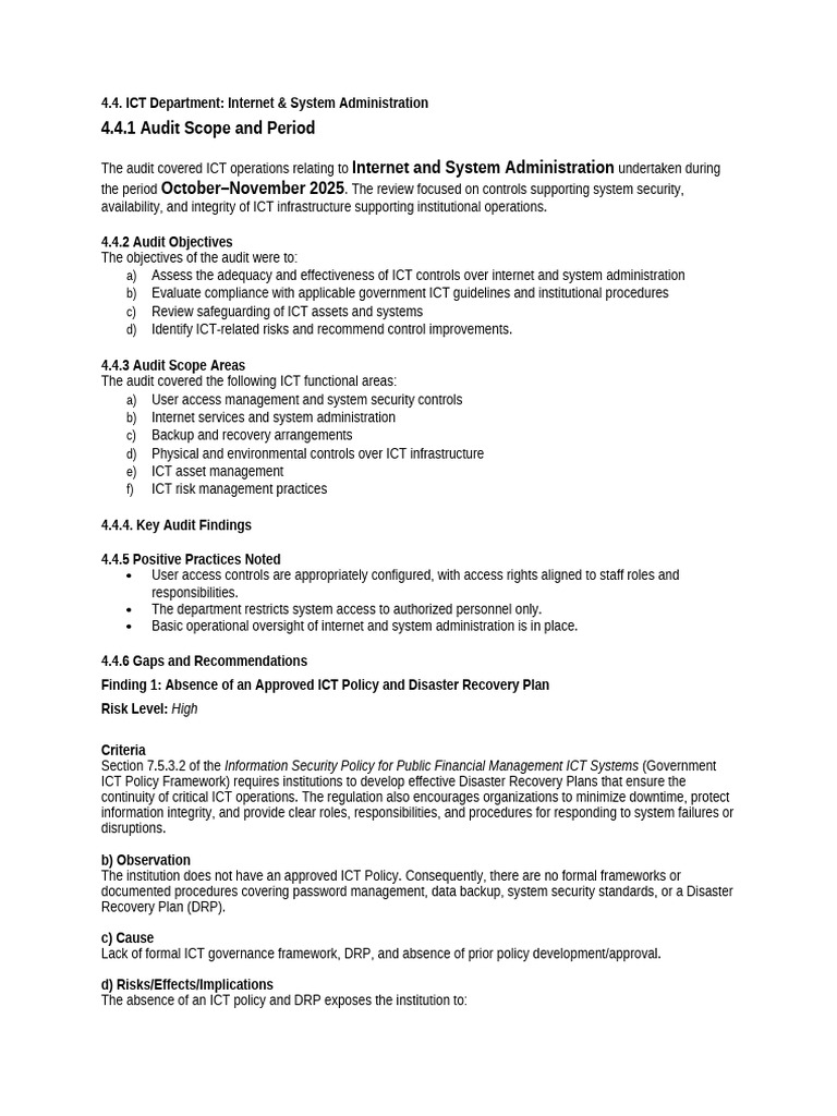 ICT Audit: Internet & System Administration Findings | PDF | Computer ...