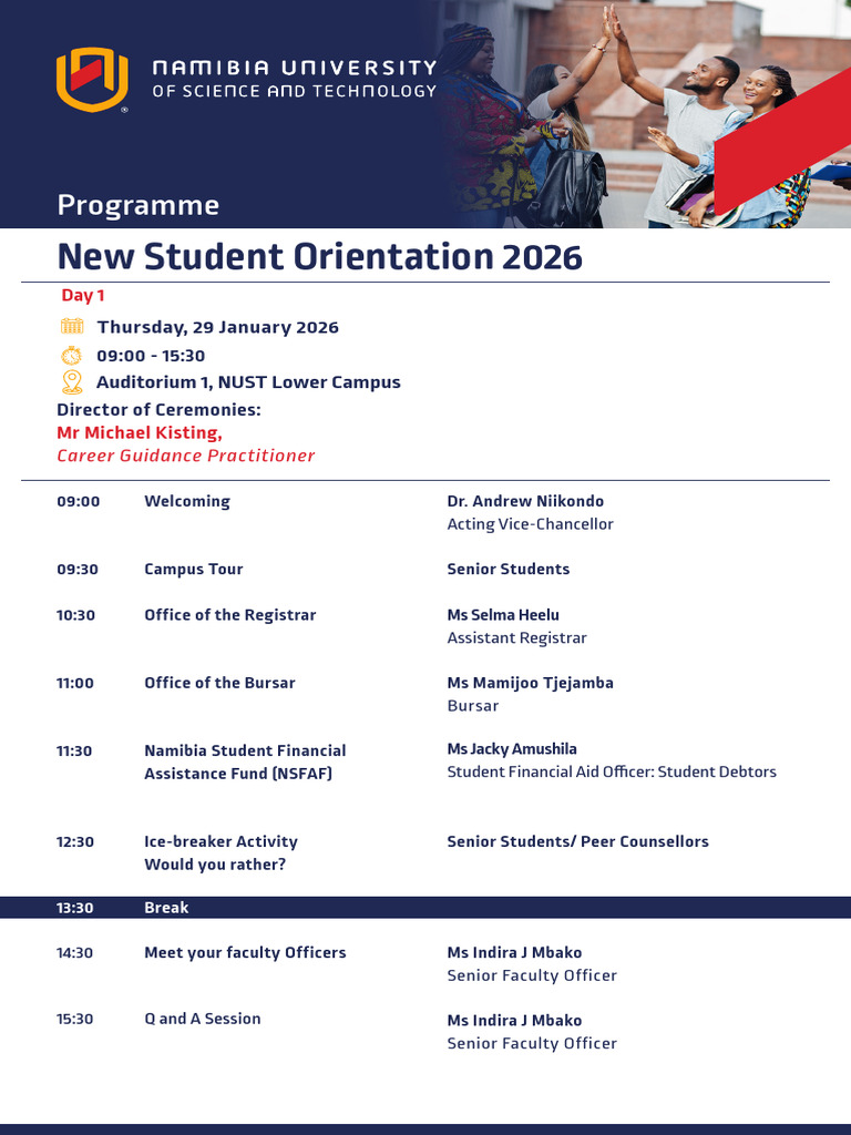 NUST New Student Orientation 2026 Schedule | PDF | Engineering ...