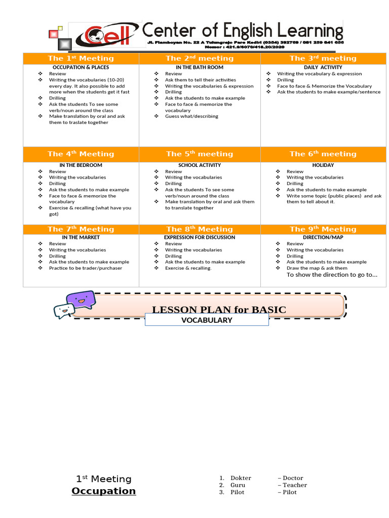 Basic Vocabulary Lesson Plan | PDF | Linguistics