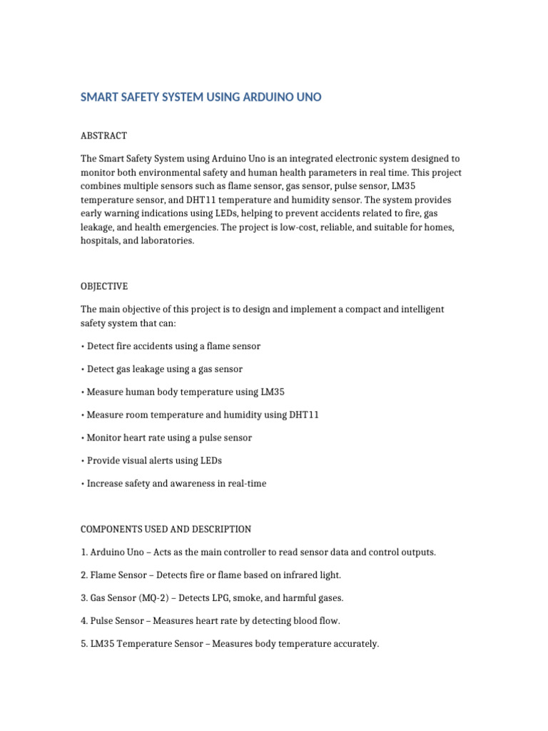 Arduino-Based Smart Safety System | PDF | Sensor | Light Emitting Diode