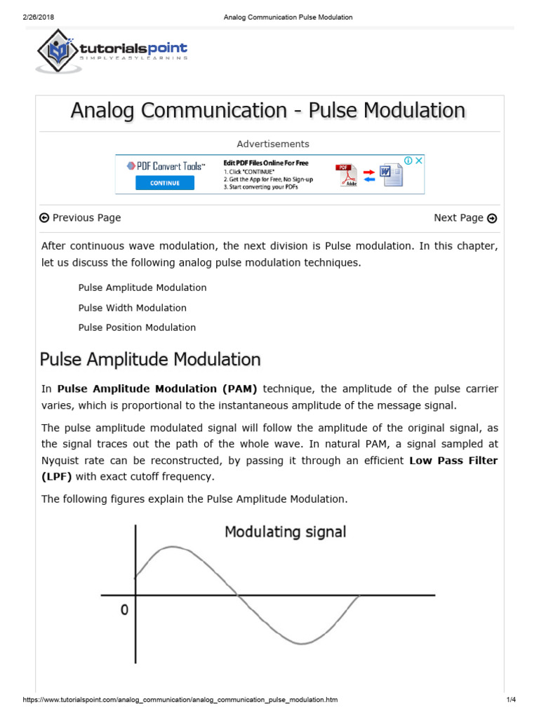Analog Pulse Modulation Techniques | PDF | Amplitude | Information And ...