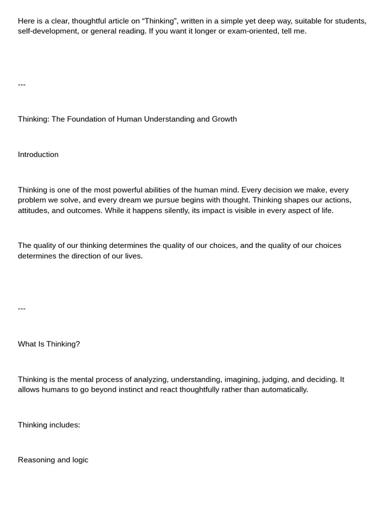 Understanding the Power of Thinking | PDF | Thought | Critical Thinking