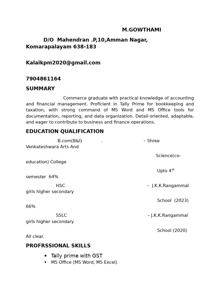 Commerce Graduate with Accounting Skills | PDF