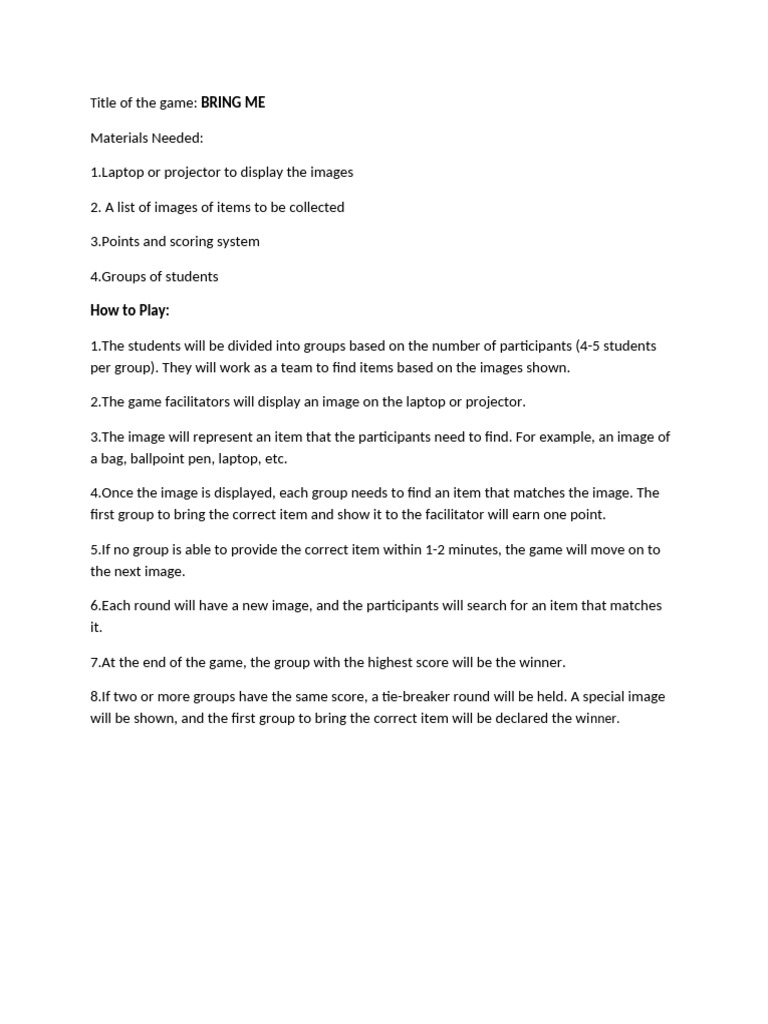 Bring Me Game: Fun Team Activity | PDF