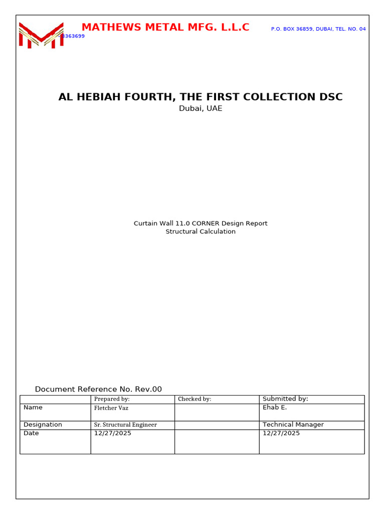 Curtain Wall Design Report for Dubai Project | PDF | Strength Of ...