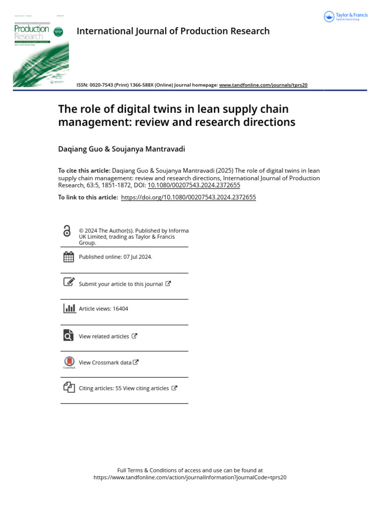 The Role of Digital Twins in Lean Supply Chain Management Review and ...