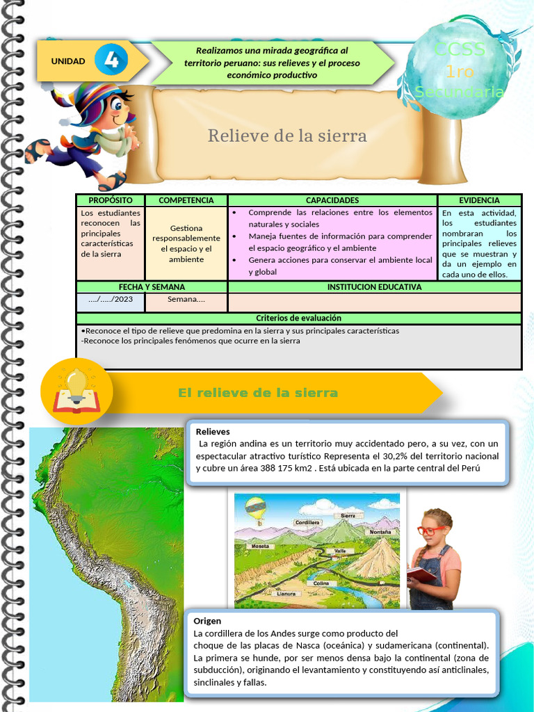 Ficha de Actividad CCSS 1°-Semana 2 | PDF | Andes | Ciencias de la Tierra