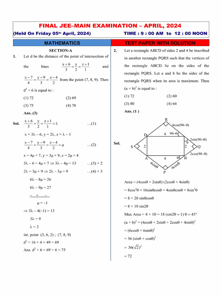 Jee Main 2024 5 April Shift 1 | PDF