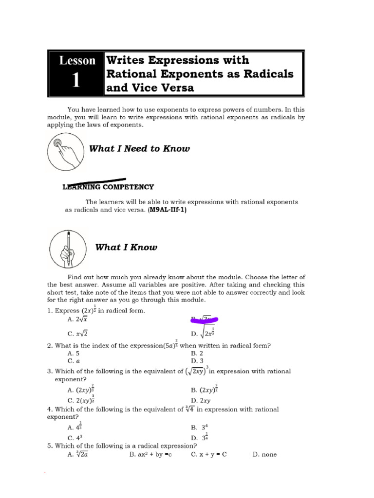 Notes on Writing Expressions With Rational Exponents to Radicals and ...