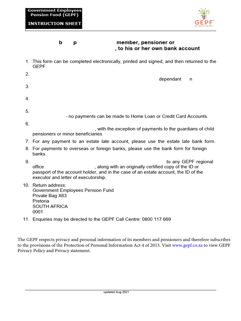 GEPF Form Z894: Update Bank Details | PDF