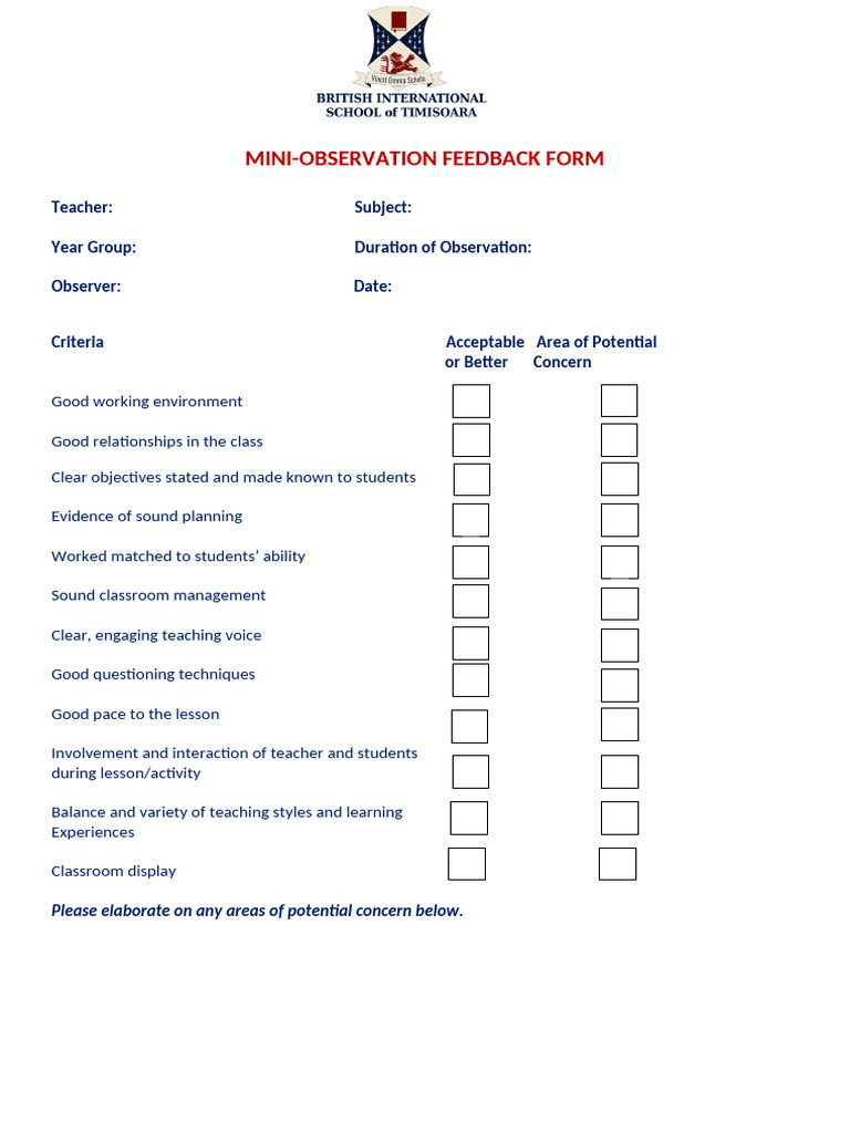 Mini Observation Feedback Form | PDF