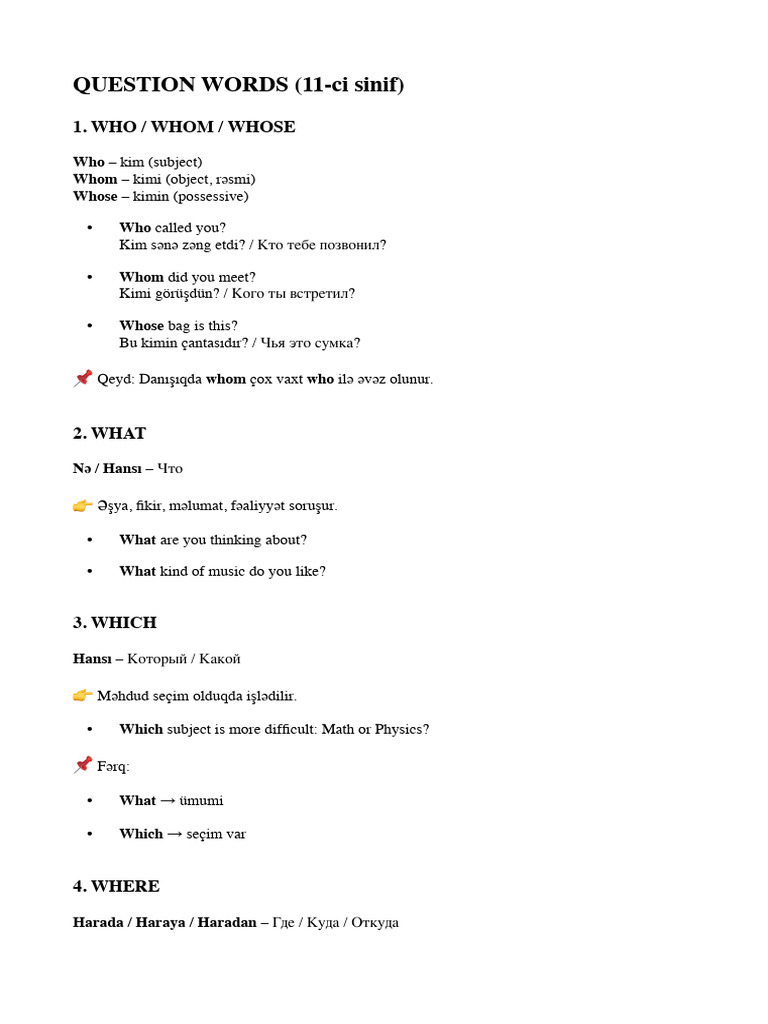 Question Words | PDF