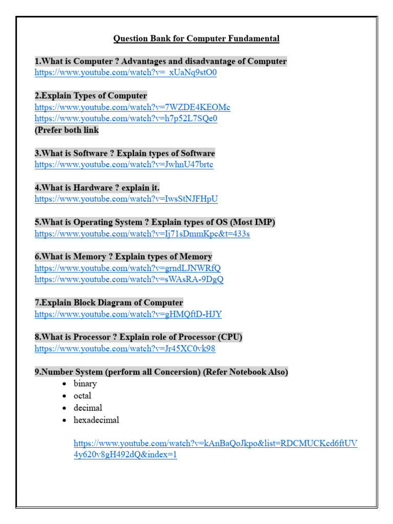 Question Bank For Computer Fundamental | PDF