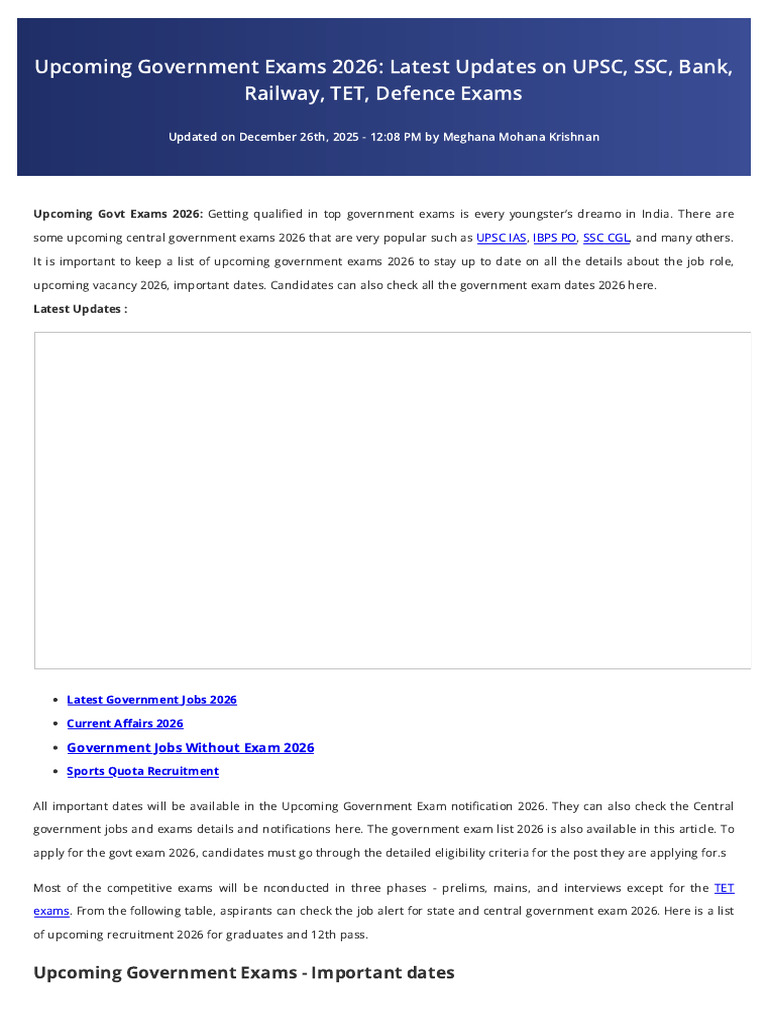 Upcoming Government Exams 2026 Guide | PDF | Government Of India