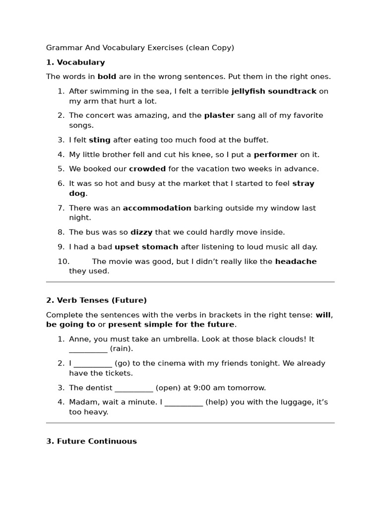 Grammar and Vocabulary Exercises Guide | PDF | Linguistics | Grammar