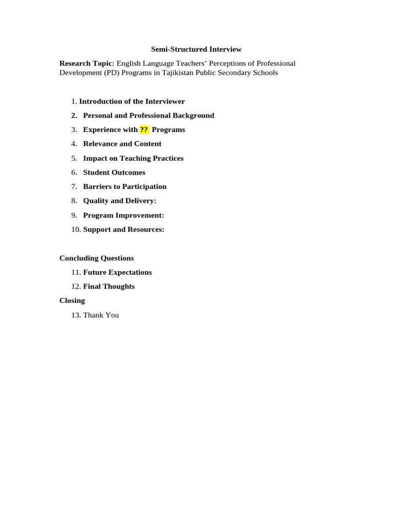 IRB 02 Semi-Structured Interview (Blank) | PDF