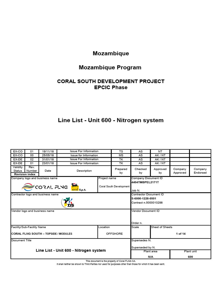 Nitrogen System Line List Document | PDF | Liquids | Chemical Engineering