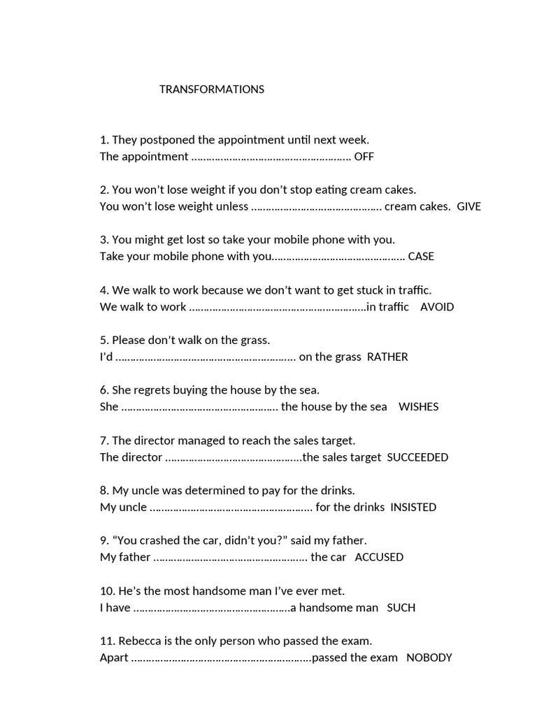English Sentence Transformations Guide | PDF