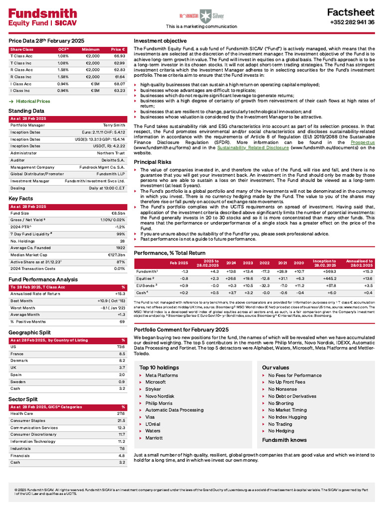Fundsmith Equity Fund Performance Data | PDF | Investing | Investment Fund