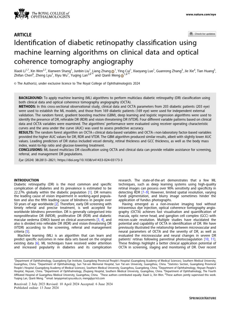 Identification of Diabetic Retinopathy Classification Using Machine ...